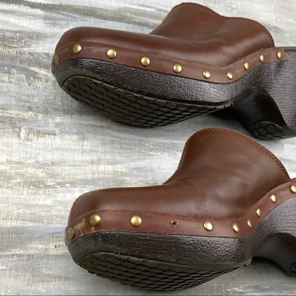 Brown Leather Clogs Cherokee “Blanche” Y2K Chunky Studded Slip-On Mules 6M - Picture 15 of 15